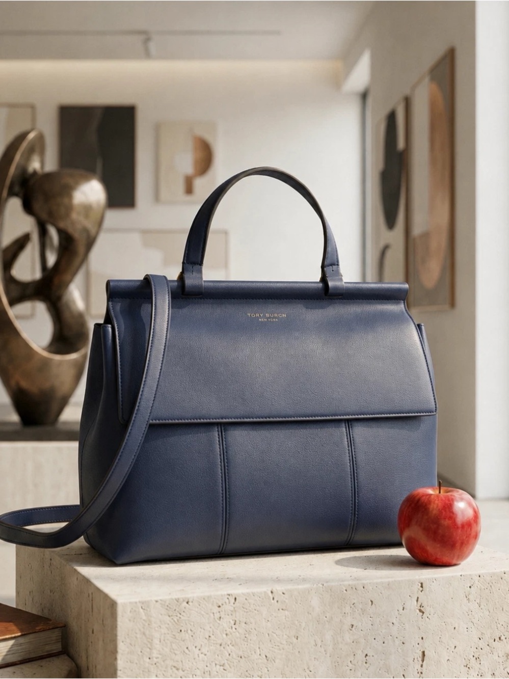 Tory Burch Block T Navy/Red Leather Satchel/Long Crossbody/Shoulder Strap